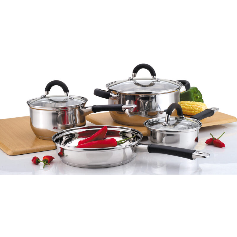 #20-1007 7PC S. STEEL COOKWARE SET WITH SILICONE HANDLE