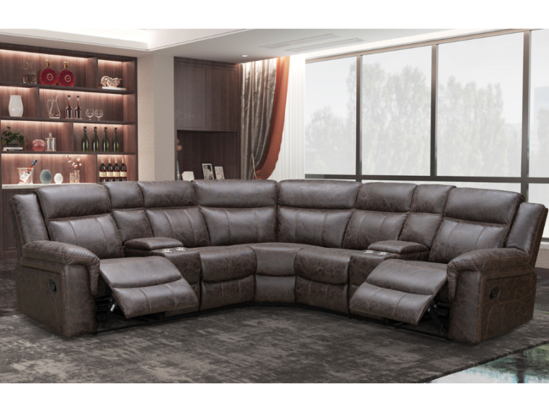 Sectional with recliner on each end and stainless cup holders PFI-999